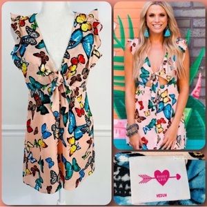BUDDY LOVE Twiggy Pink Butterfly Cutout Keyhole Knotted Button Dress - MEDIUM